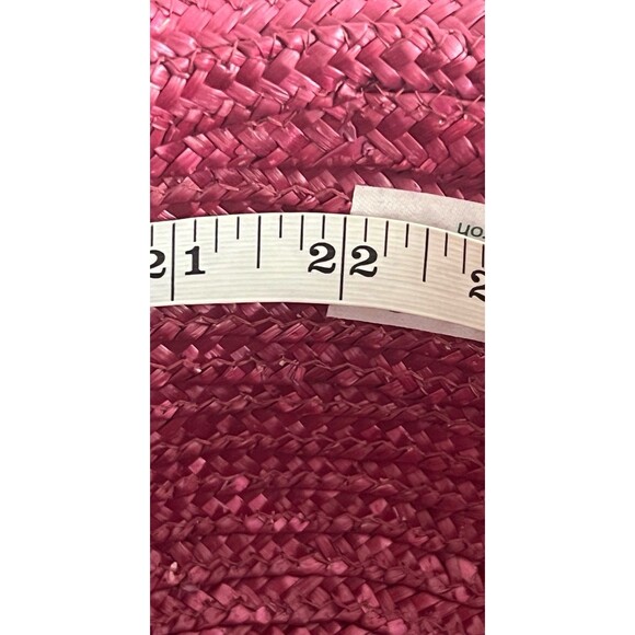 VTG Laura Ashley Italy Pink Red Raffia Straw Hat Rolled Brim Coche Style Cottage main image 7